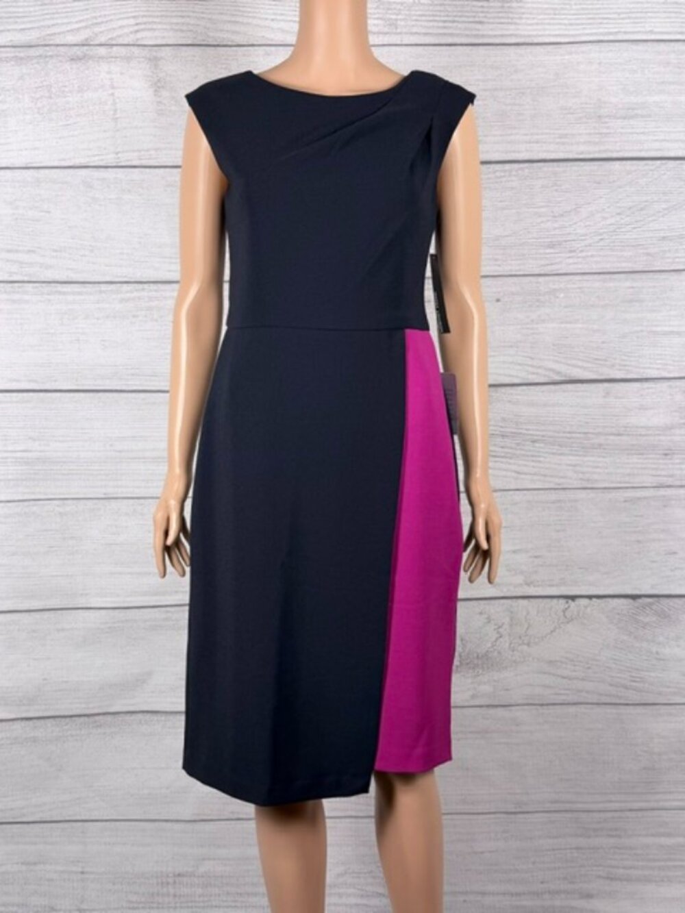 💙🩷 NWT Maggy London Dark Navy Fuchsia Colorblock Sheath Dress Size 6